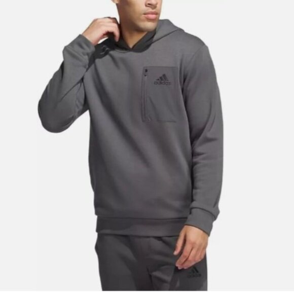 NEW Adidas Mens L Gray Hooded Sweatshirt  Zippered Chest Pocket - Picture 1 of 8